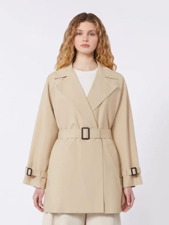 Kurzer Trenchcoat aus wasserabweisendem Canvas, beige