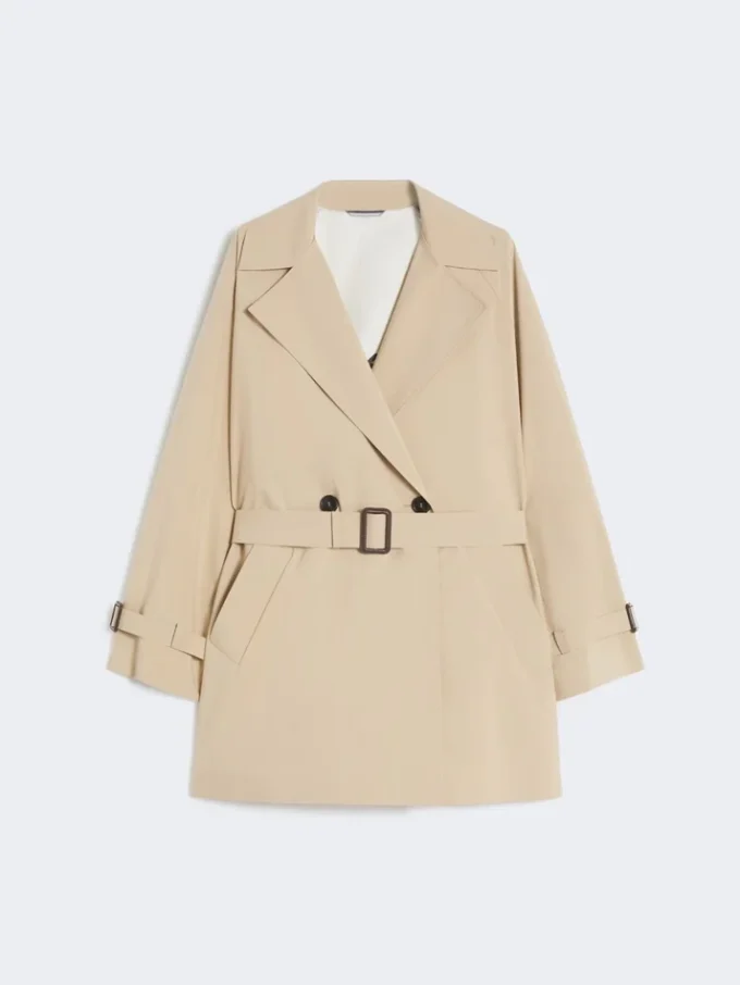 Kurzer Trenchcoat aus wasserabweisendem Canvas, beige
