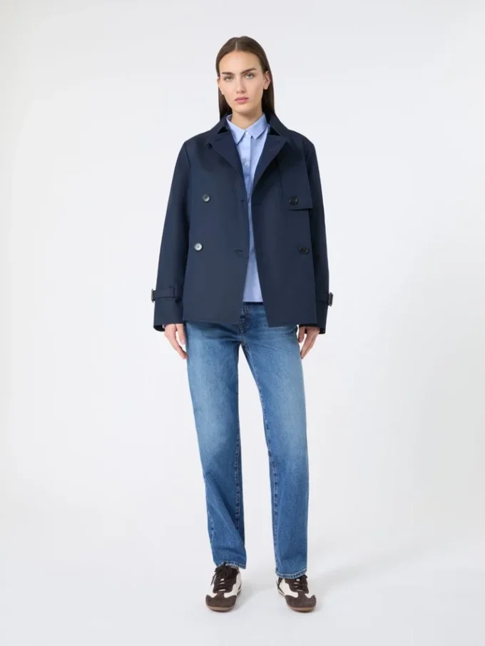 Kurzer, wasserabweisender Trenchcoat aus Gabardine, marineblau Kurzer, wasserabweisender Trenchcoat aus Gabardine, marineblau