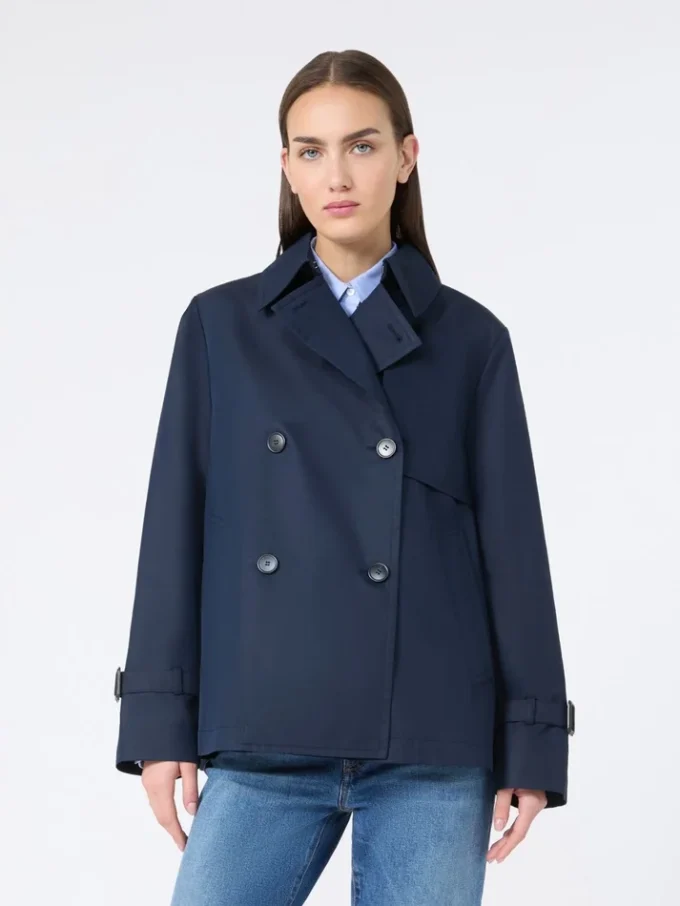 Kurzer, wasserabweisender Trenchcoat aus Gabardine, marineblau Kurzer, wasserabweisender Trenchcoat aus Gabardine, marineblau
