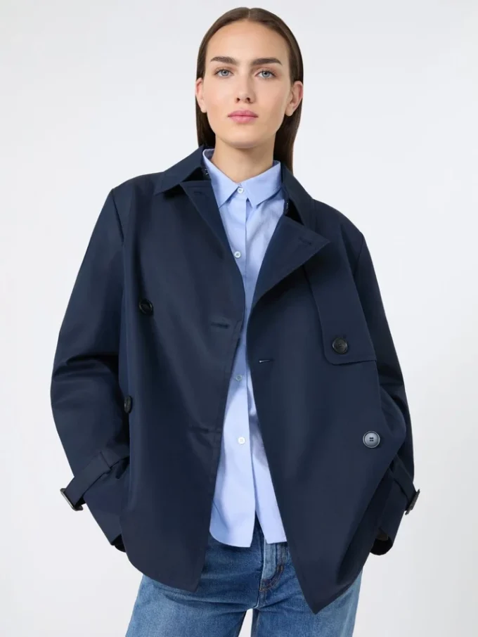 Kurzer, wasserabweisender Trenchcoat aus Gabardine, marineblau Kurzer, wasserabweisender Trenchcoat aus Gabardine, marineblau