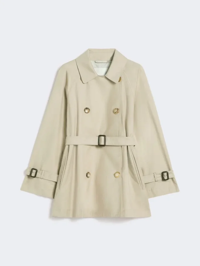 Kurzer, wasserabweisender Trenchcoat aus Twill, sandfarben Kurzer, wasserabweisender Trenchcoat aus Twill, sandfarben