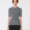 Kurzärmeliger Pullover aus Viskose-Mesh, weiß-schwarz Kurzärmeliger Pullover aus Viskose-Mesh, weiß-schwarz