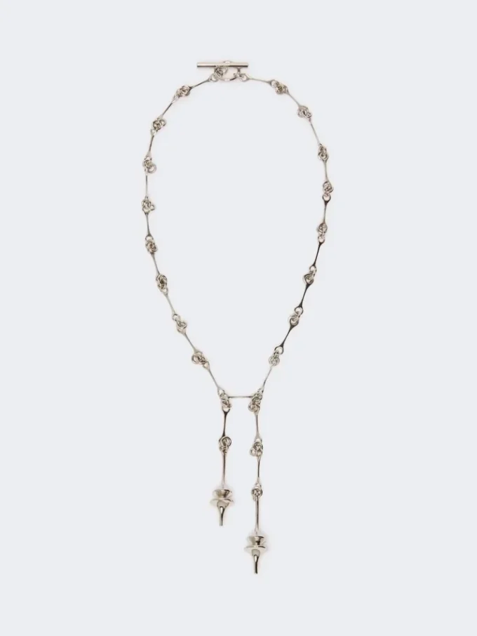 – Lange Halskette mit doppeltem Anhänger, silber – Lange Halskette mit doppeltem Anhänger, silber