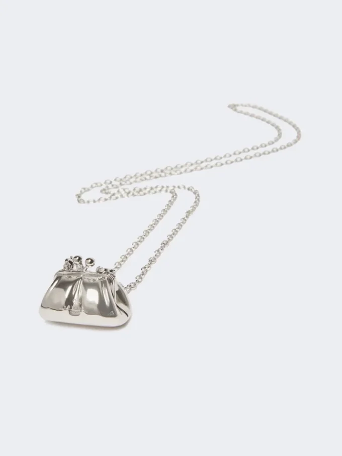 Lange Halskette mit großem Pasticcino-Taschen-Anhänger, silber