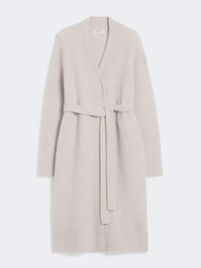Langer Cardigan aus Alpaka und Wolle, sandfarben Langer Cardigan aus Alpaka und Wolle, sandfarben