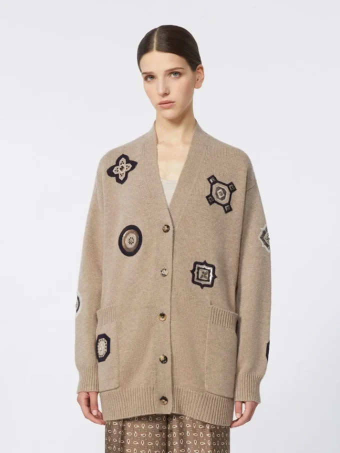 Langer Cardigan aus Wolle und Kaschmir, sandfarben Langer Cardigan aus Wolle und Kaschmir, sandfarben