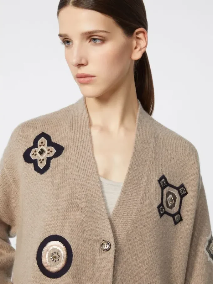 Langer Cardigan aus Wolle und Kaschmir, sandfarben Langer Cardigan aus Wolle und Kaschmir, sandfarben
