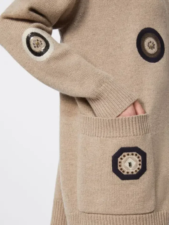 Langer Cardigan aus Wolle und Kaschmir, sandfarben Langer Cardigan aus Wolle und Kaschmir, sandfarben
