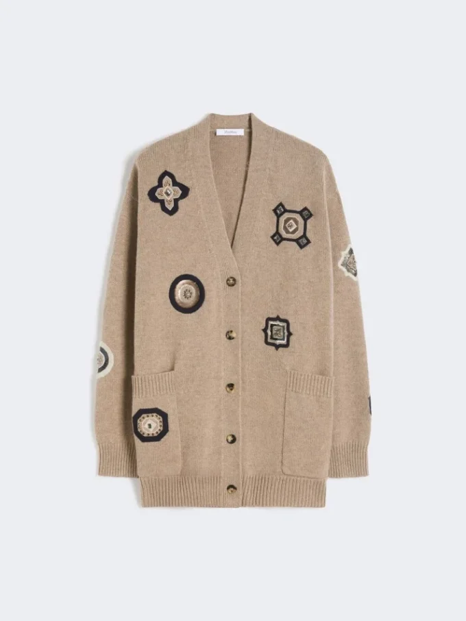 Langer Cardigan aus Wolle und Kaschmir, sandfarben Langer Cardigan aus Wolle und Kaschmir, sandfarben