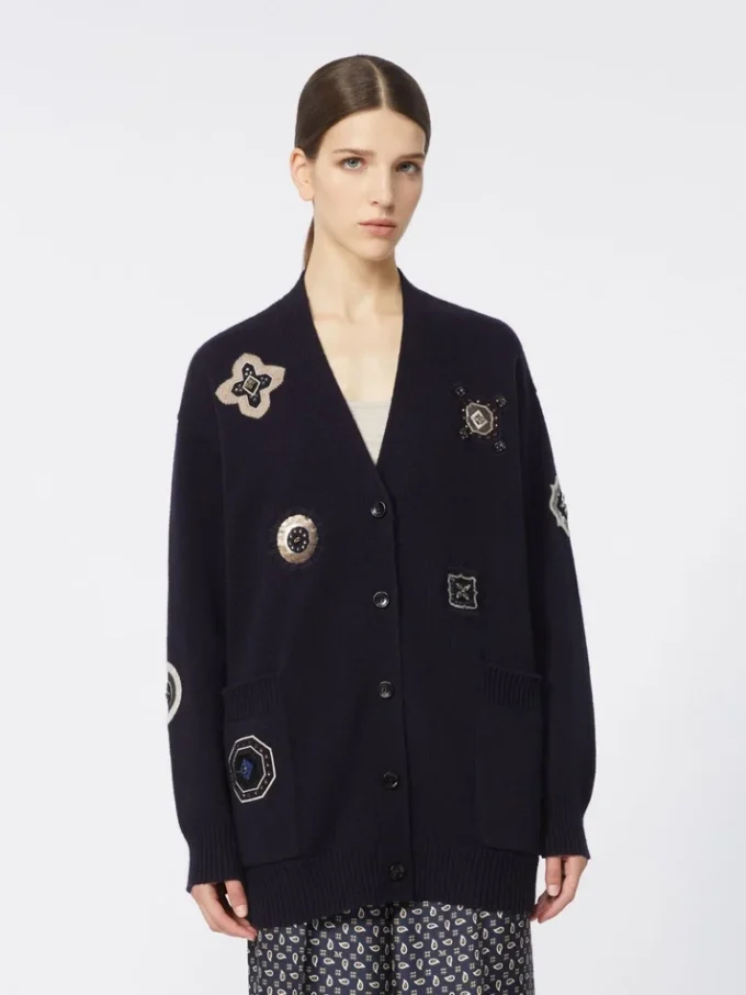 Langer Cardigan aus Wolle und Kaschmir, ultramarinblau Langer Cardigan aus Wolle und Kaschmir, ultramarinblau
