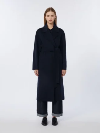 Langer Mantel aus Wolltuch, mitternachtsblau
