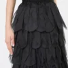 Langer Rock mit Blütenblättern aus Seidenorganza, schwarz
