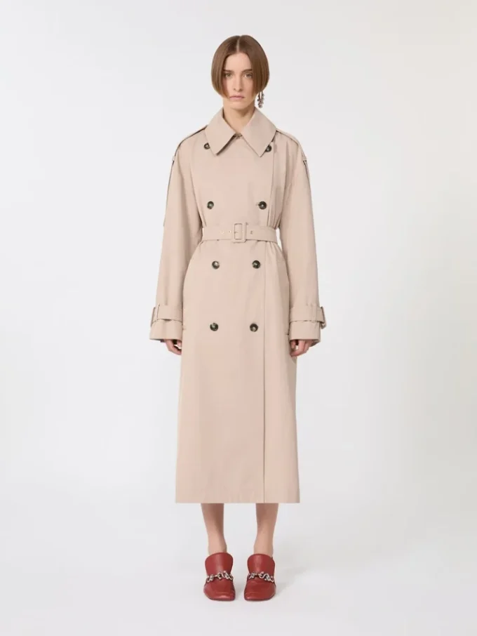 Langer, wasserabweisender Trenchcoat aus Twill, beige