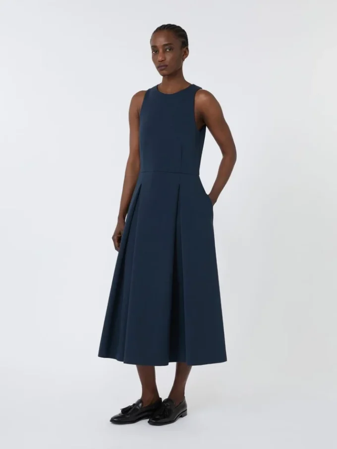Langes, ausgestelltes Kleid aus Scuba-Jersey, ultramarinblau Langes, ausgestelltes Kleid aus Scuba-Jersey, ultramarinblau
