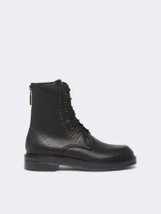 Leder-Combat-Stiefel, schwarz