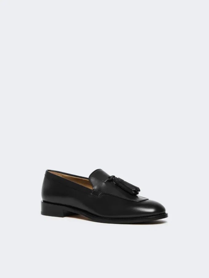 Leder-Loafer mit Quasten, schwarz