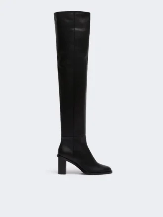 Leder-Overknee-Stiefel, schwarz