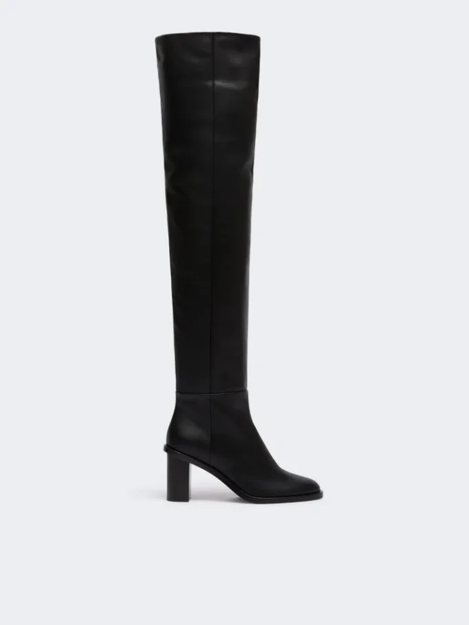 Leder-Overknee-Stiefel, schwarz Leder-Overknee-Stiefel, schwarz