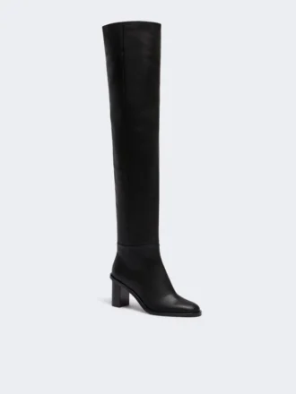 Leder-Overknee-Stiefel, schwarz
