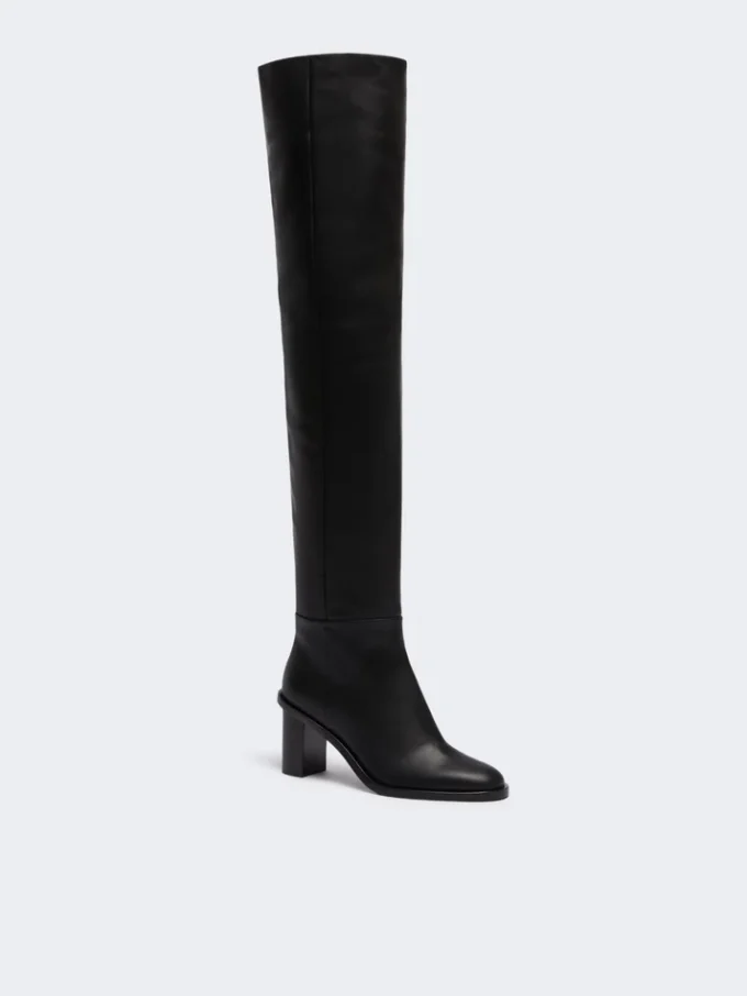 Leder-Overknee-Stiefel, schwarz Leder-Overknee-Stiefel, schwarz