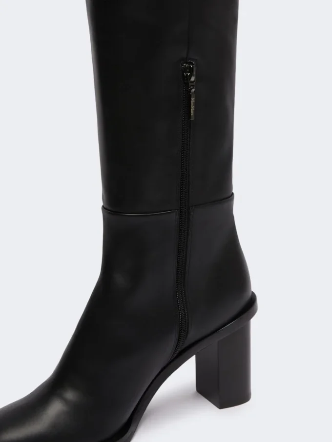 Leder-Overknee-Stiefel, schwarz Leder-Overknee-Stiefel, schwarz