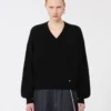 Locker sitzender Pullover aus Wolle und Kaschmir, schwarz