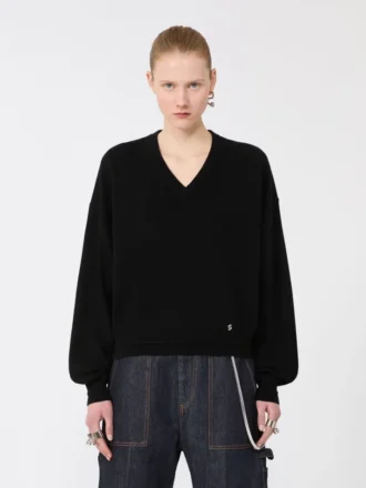 Locker sitzender Pullover aus Wolle und Kaschmir, schwarz
