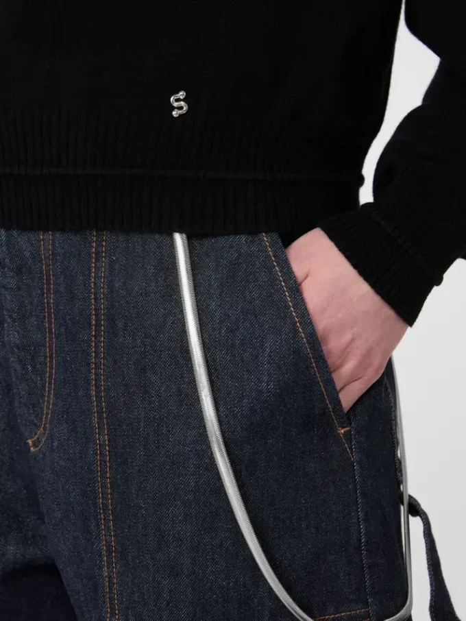 Locker sitzender Pullover aus Wolle und Kaschmir, schwarz
