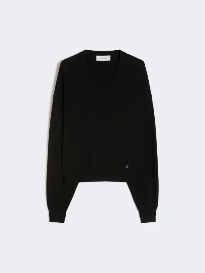 Locker sitzender Pullover aus Wolle und Kaschmir, schwarz