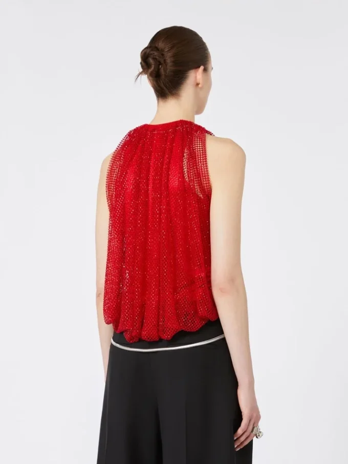 Mesh-Oberteil mit Kristallen, rot Mesh-Oberteil mit Kristallen, rot
