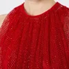 Mesh-Oberteil mit Kristallen, rot Mesh-Oberteil mit Kristallen, rot