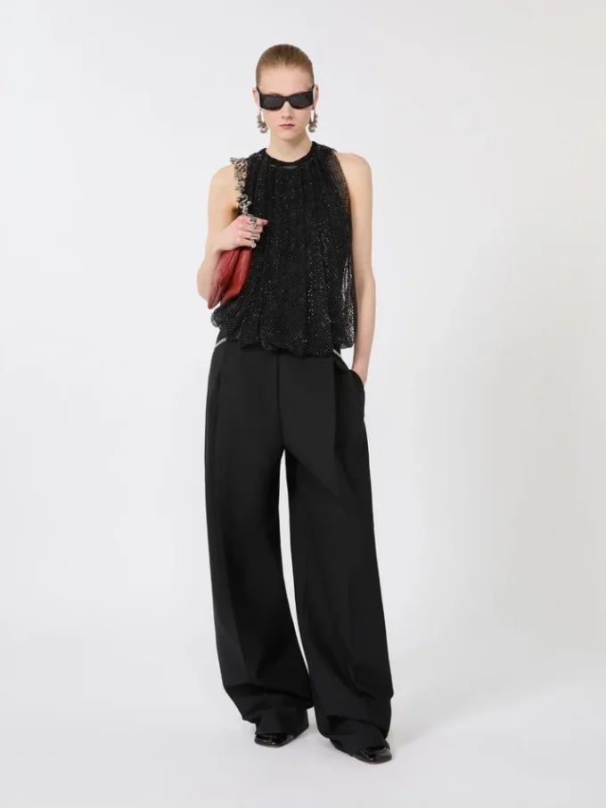 Mesh-Oberteil mit Kristallen, schwarz Mesh-Oberteil mit Kristallen, schwarz