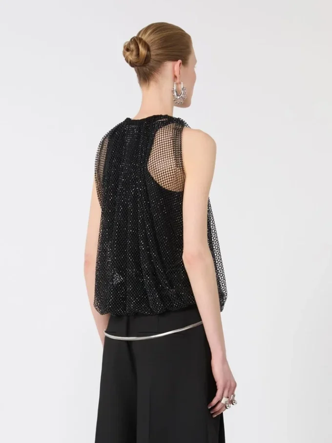 Mesh-Oberteil mit Kristallen, schwarz Mesh-Oberteil mit Kristallen, schwarz