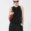 Mesh-Oberteil mit Kristallen, schwarz Mesh-Oberteil mit Kristallen, schwarz
