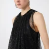 Mesh-Oberteil mit Kristallen, schwarz Mesh-Oberteil mit Kristallen, schwarz