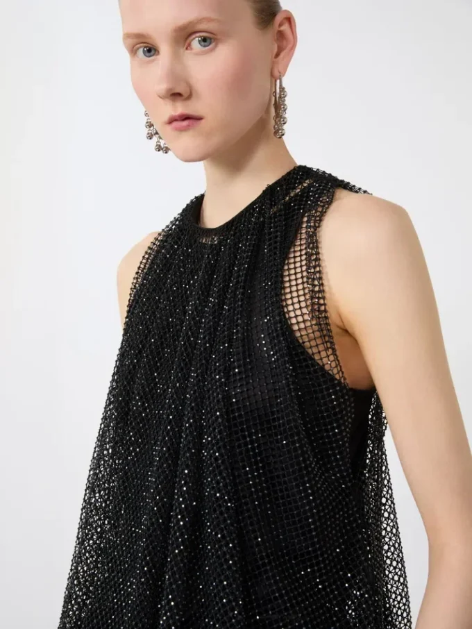 Mesh-Oberteil mit Kristallen, schwarz Mesh-Oberteil mit Kristallen, schwarz