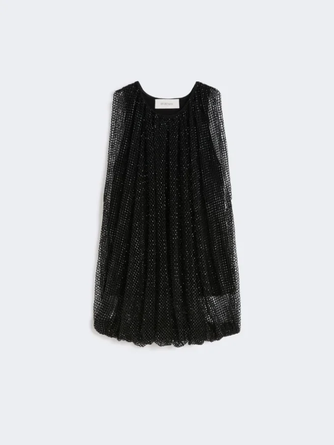 Mesh-Oberteil mit Kristallen, schwarz Mesh-Oberteil mit Kristallen, schwarz