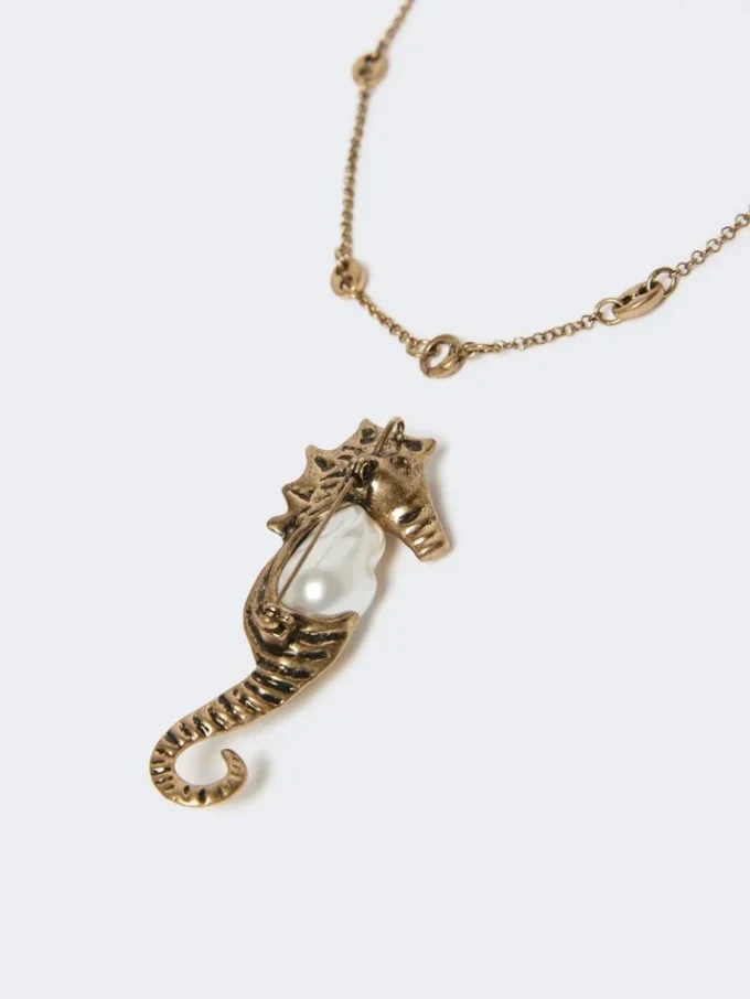Metallic-Halskette mit Broschenanhänger, gold Metallic-Halskette mit Broschenanhänger, gold