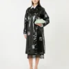 Midi-Trenchcoat aus Gabardine mit Vinyl-Effekt, schwarz Midi-Trenchcoat aus Gabardine mit Vinyl-Effekt, schwarz