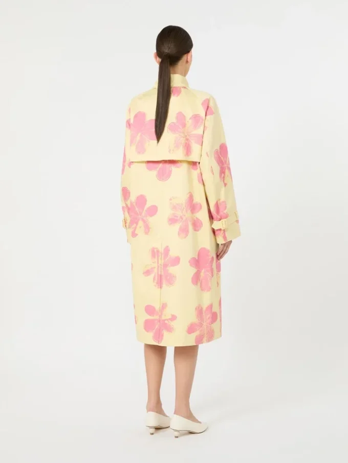 Midi-Trenchcoat aus gemustertem, wasserabweisendem Gabardine, gelb Midi-Trenchcoat aus gemustertem, wasserabweisendem Gabardine, gelb