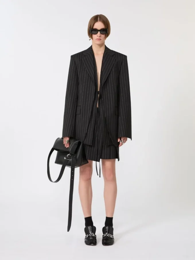Minirock aus Gabardine mit Nadelstreifen, schwarz Minirock aus Gabardine mit Nadelstreifen, schwarz