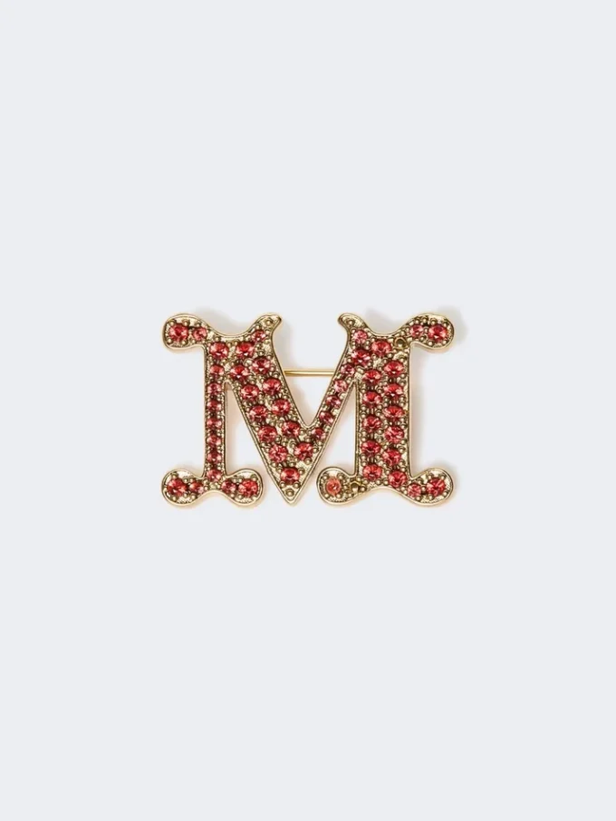 Mit Kristallen verzierte Monogramm-Brosche, rot Mit Kristallen verzierte Monogramm-Brosche, rot