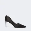 Mit Kristallen verzierte Pumps aus Satin, schwarz Mit Kristallen verzierte Pumps aus Satin, schwarz