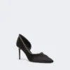 Mit Kristallen verzierte Pumps aus Satin, schwarz Mit Kristallen verzierte Pumps aus Satin, schwarz