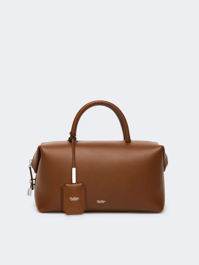 Mittlere Bowler-Tasche aus naturbelassenem Leder, bernsteinfarben