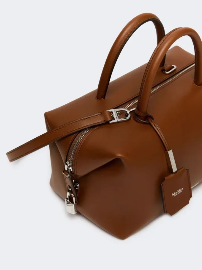 Mittlere Bowler-Tasche aus naturbelassenem Leder, bernsteinfarben