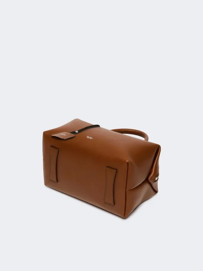 Mittlere Bowler-Tasche aus naturbelassenem Leder, bernsteinfarben