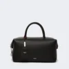 Mittlere Bowler-Tasche aus Naturleder, schwarz Mittlere Bowler-Tasche aus Naturleder, schwarz
