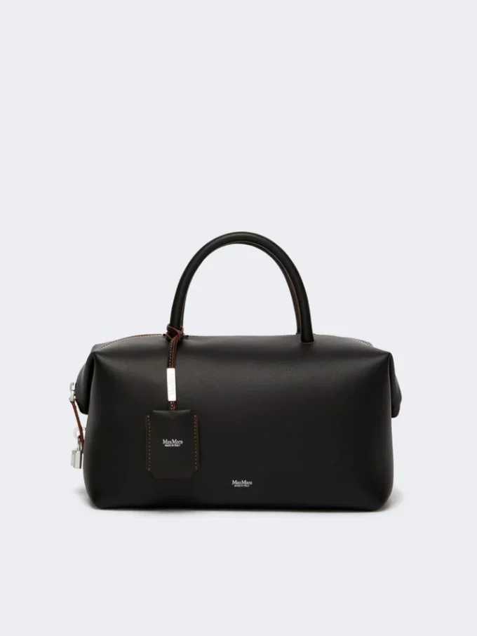 Mittlere Bowler-Tasche aus Naturleder, schwarz Mittlere Bowler-Tasche aus Naturleder, schwarz